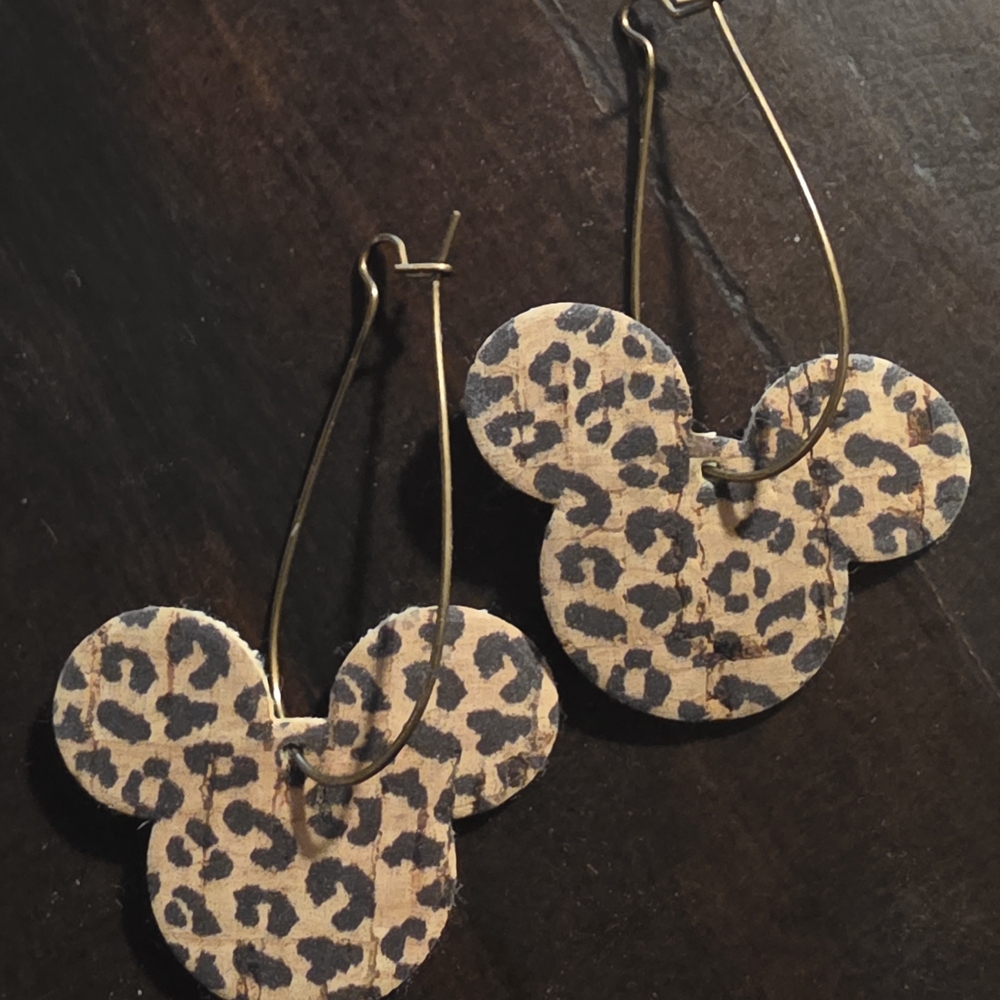 Leopard Print Mickey Mouse Silhouette Dangle Earrings